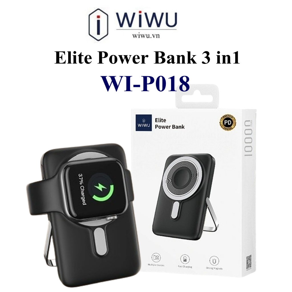 Pin Sạc dự phòng không dây WIWU ELITE POWER BANK 3IN1 10000mAh kiêm giá đỡ điện thoại cho iphone 15 