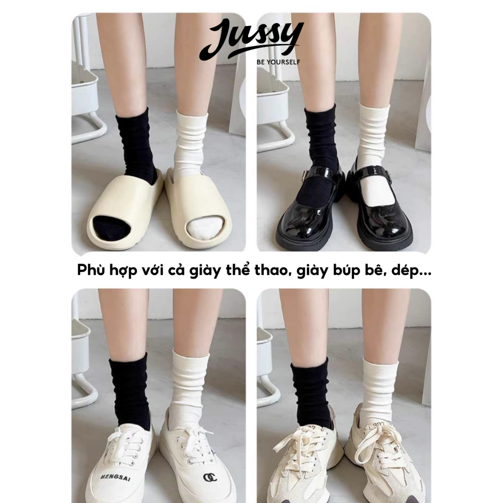 Tất Cổ Cao Trơn Jussy Official Chất Vải Cotton Co Giãn Thời Trang Hàn Quốc Cho Nam Và Nữ (1 ĐÔI) | BigBuy360 - bigbuy360.vn