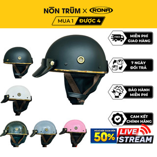 Mũ bảo hiểm nửa đầu Rona Pug có đệm cổ cho nam và nữ đi xe máy size 54-58cm