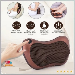 Gối massage Loại 1 hồng ngoại 8 bi, gối massage cổ vai gáy cao cấp chính hãng