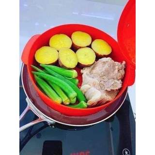 (Set 2 tầng) Xửng hấp Steam It Tupperware 2 tầng màu đỏ