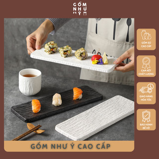 Đĩa sứ đựng shushi men nhám màu đen trắng - Đĩa shushi nhà hàng sứ dày chịu nhiệt...