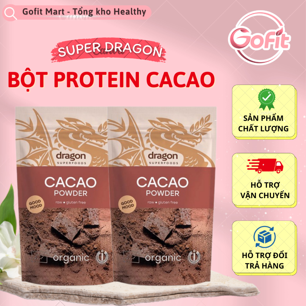 Bột Protein Shake Thực Vật Hữu Cơ  Vị  Cacao Và Vinilla Dragon Superfoods 450gr