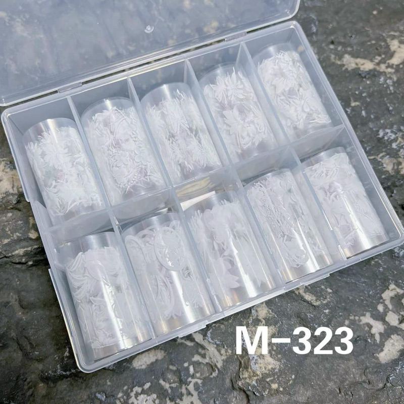  Foil hoa nail - foil hoa trắng design nail 