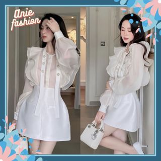 Set dự tiệc áo voan bèo phối dây đính đá + Chân váy Tafta dáng tiểu thư sang chảnh Anie B474