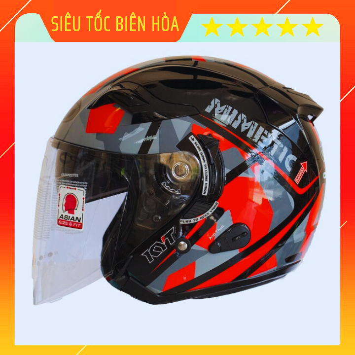 Nón 3/4 KYT Mimetic Đỏ Chính Hãng Tặng Khăn Trùm Ninja Và Tem KYT