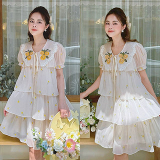 Váy xuông NH clo thing chuẩn mềm mại tiểu thư thêu hoa vàng tầng
