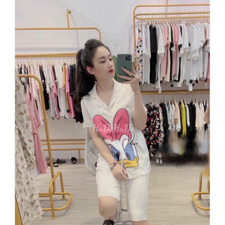 Đồ Bộ Lụa Xước Quần Lửng Vịt Disney Hình Vịt Hot