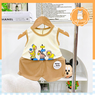 Bộ ba lỗ thun mềm mịn Mimibaby hút mồ hôi tốt in gấu, đồ bộ cho bé trai, bé gái, MIMI46