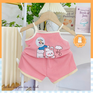 Bộ quần áo  2 dây Mimibaby cho bé gái chất tăm 4 chiều cao cấp, siêu mềm mịn mát 6-16kg, MIMI47