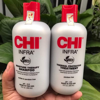 Bộ Dầu gội xả CHI Infra shampoo & treatment siêu mượt cho tóc khô hư tổn 355ml.
