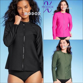 Áo Bơi Dài Tay Nữ, Áo tay dài chống nắng cổ tròn có khóa kéo, đồ bơi nữ big size ModoX