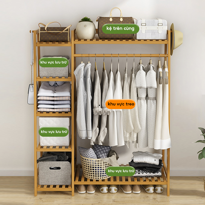 Tủ Quần Áo Tủ Vải Kệ Treo Quần Áo Gỗ Tre Có Ngăn Chứa Đồ Tiện Lợi Hàng Nhập khẩu Giá Treo Quần | BigBuy360 - bigbuy360.vn