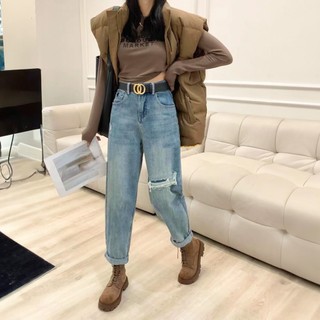 Quần Baggy Jean 9 Tấc Lưng Cao 2 Màu Hình ảnh thật