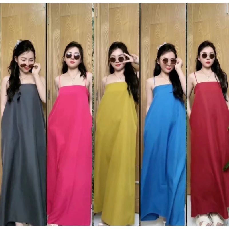 Đầm 2 dây suông dáng dài basic dạo phố
