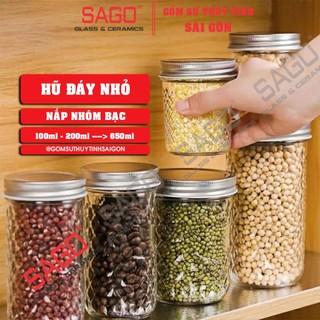 Hũ Thủy Tinh Gia Vị Đáy Nhỏ Nắp nhôm ,Tùy Chọn Dung Tích