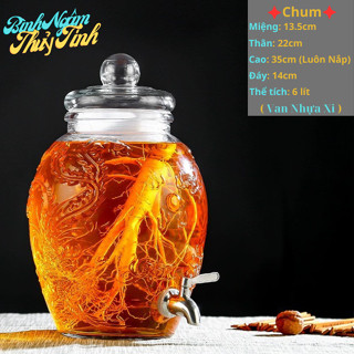  Bình Ngâm Rượu Thủy Tinh 4 Lít,5 Lít,6 Lít Có Van Và Không Van,Bình Thuỷ Tinh 