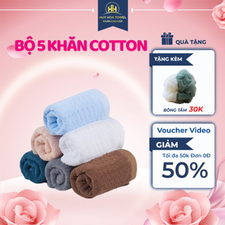 Bộ 5 khăn mặt kích thước 30x50cm chất liệu 100% cotton cao cấp cho gia đình huy hoà towel khăn cao cấp