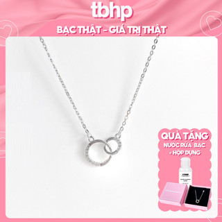 Dây Chuyền Bạc Nữ TBHP bạc ta hình vòng đôi đính đá, vòng cổ bạc ta xinh xắn - Mã TSJD05