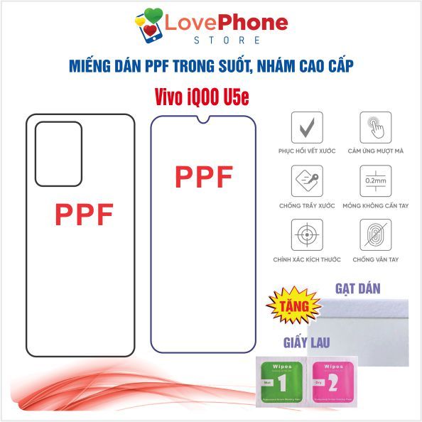 Dán PPF Vivo IQOO U5E bảo vệ màn hình chống vân tay tự phục hồi vết xước - Love Phone