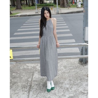 Olalastudio đầm linen dáng dài cổ yếm adela dress