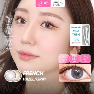 Lens 1 ngày OLENS FRENCH GOLD 3CON GRAY/HAZEL nâu/xám trong, kính áp tròng 1 lần độ ẩm cao đeo 24h