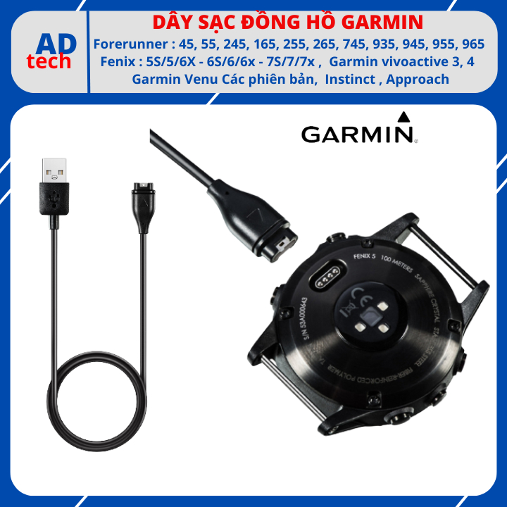 Dây sạc đồng hồ Garmin Forerunner 45 55 245 255 165 745 265 935 945 955 965  Fenix 5 6 7 vivoactive 3 4 venu instinct 
