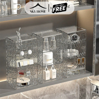 Kệ để mỹ phẩm để bàn trong suốt, kệ mỹ phẩm hộp đựng trang sức 3 tầng decor phòng - sky home