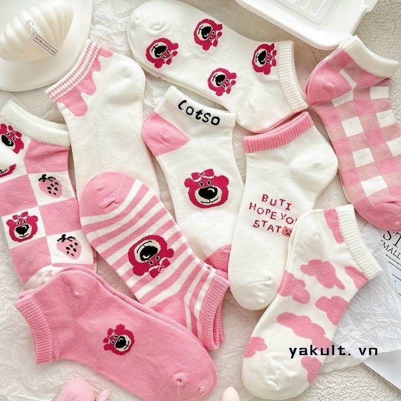 Combo set 10 đôi tất vớ kèm túi gấu dâu Lotso mix mẫu siuuu hot