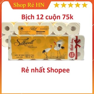 Giấy vệ sinh Silkwell Sếu 12 cuộn 4 lớp có lõi, không lõi hàng cao cấp chính hãng
