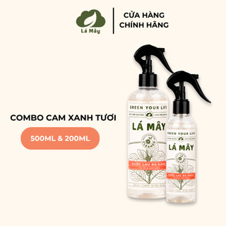 Combo 2 chai nước lau đa năng Lá Mây hữu cơ lên men xịt khuẩn, lau mọi bề mặt tía tô và cam xanh chai 200ml và 500ml