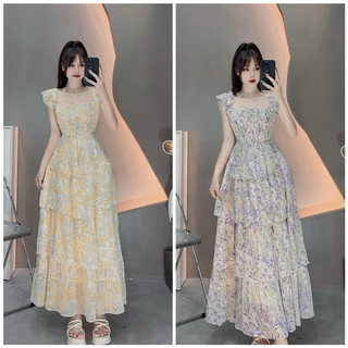 Đầm xoè voan hoa TRIPBLE T DRESS xếp tầng - Free size dưới 54kg
