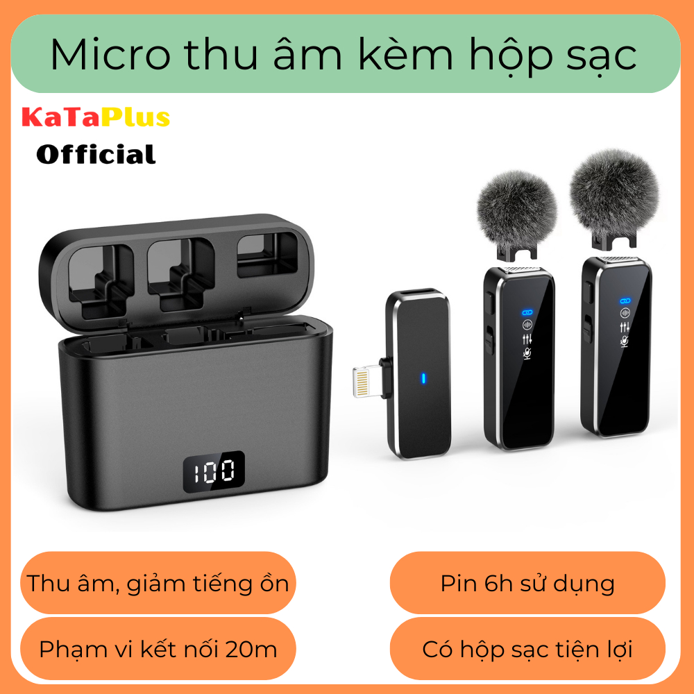 Micro Thu Âm Không Dây Cao Cấp KaTaPlus M31 Kèm Hộp Sạc. Chế Độ Thu Âm, Thu Tiếng Vang, Lọc Tạp Âm