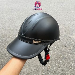 Mũ bảo hiểm Lưỡi Trai Đai Da Trí Liễu màu Đen cho nữ,nón bảo hiểm thời trang nửa đầu cao cấp