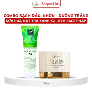 Combo dưỡng trắng da mặt acosmetics: Kem face pháp + Sữa rửa mặt trà xanh - Trắng Da, Kiềm Dầu 140g