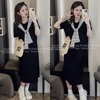 Váy xuông cottong mềm quảng châu kèm khăn sọc tiểu thư