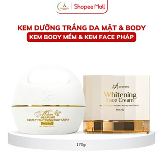 Combo dưỡng trắng da mặt và body acosmetics - Kem face pháp & body mềm - Trắng da, mờ thâm 170g