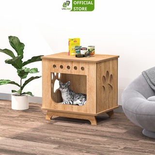 Nhà mèo chuồng mèo gỗ thiết kế thông minh thoáng khí, chống ẩm, khử mùi hôi UNLIMI - GP205