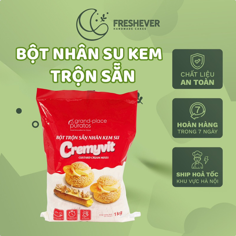 Bột nhân su kem trộn sẵn, túi 200 gam, có công thức sử dụng ít ngọt - Freshever