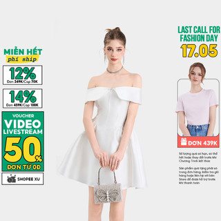 Đầm Kiểu Nữ MARC FASHION Tafta Bẹt Vai Tùng Xòe Đính Nơ Ngực - TRVH110323