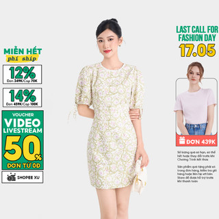 Đầm Kiểu Nữ MARC FASHION Họa Tiết Cổ Tròn Tay Phồng - CBSH102523