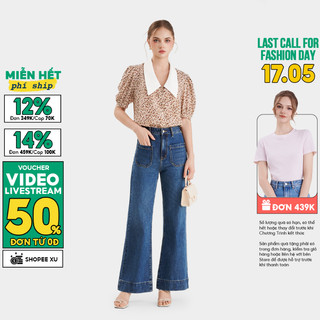 Áo Kiểu Nữ MARC FASHION Họa Tiết Tay Phồng Phối Lá Cổ - CBVH033524