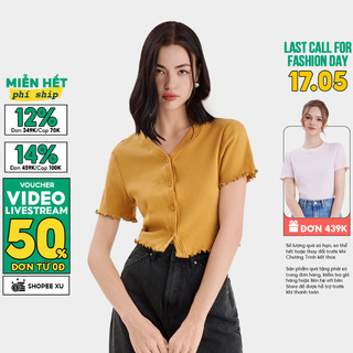 Áo thun crop MARC FASHION tay ngắn cổ V cài nút - CBNT033523