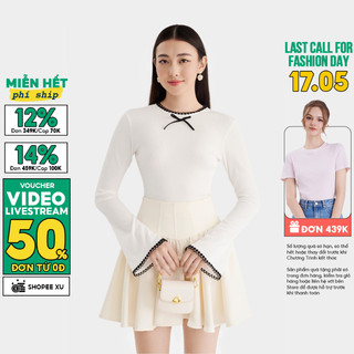 Áo Thun Kiểu Crop MARC FASHION Tay Dài Viền Ren Đính Nơ Ngực - FAST076323