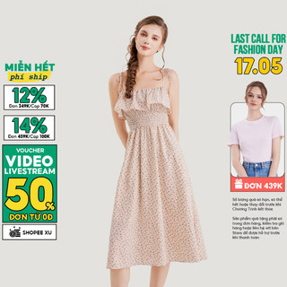 Đầm Kiểu Nữ MARC FASHION 2 Dây Họa Tiết Phối Bèo Ngực Smocking Eo - CBVH033024