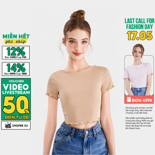 Áo thun gân croptop nữ MARC FASHION tay ngắn cuốn biên CBLT031123