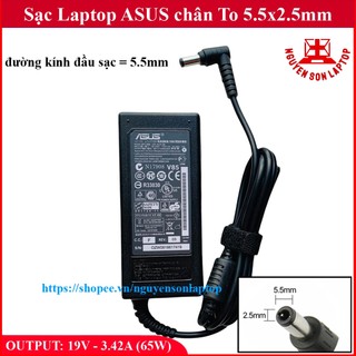 Sạc Laptop Asus 19V 3.42A (65W) Chân To 5.5x2.5mm - đường kính đầu sạc 5.5mm - hàng linh kiện mới