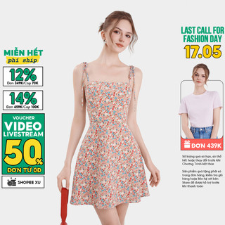 Đầm Kiểu Nữ MARC FASHION Họa Tiết Thắt Nơ Vai Smocking Lưng - CBVH033224