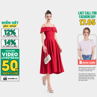 Đầm Kiểu Nữ MARC FASHION Midi 2 Dây Bẹt Vai Đính Nơ Ngực - CBQH120623