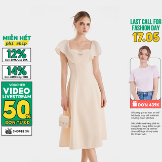 Đầm Kiểu Nữ MARC FASHION Midi Cổ Vuông Tay Cánh Tiên - FASH111023
